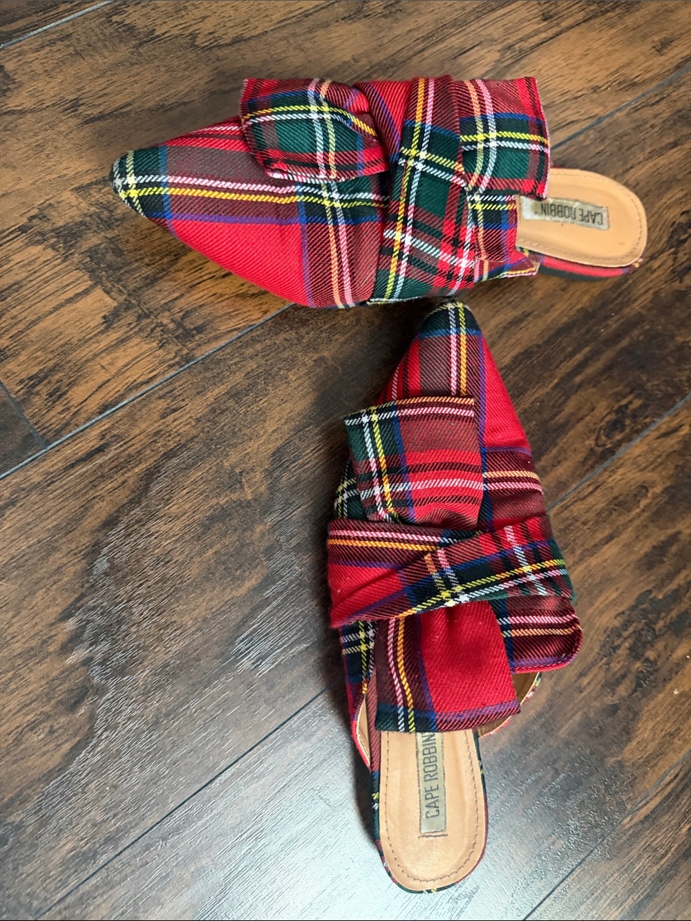 Cape Robbin Red Plaid Knot Mules